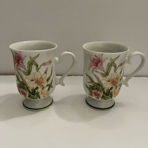 2 Shafford Fine Porcelain Jade Lily Pedestal Mugs